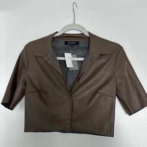 Olivaceous Button Up Top / Cover Up - Fake Leather - NWT